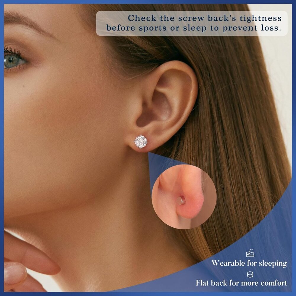 Moissanite Earrings 2ct Flat Back Stud Sterling S… - image 3